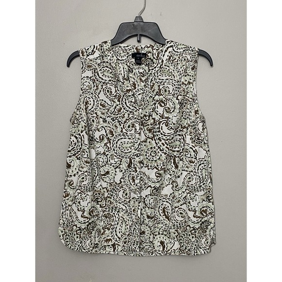 Erika Tops - Womens Sleeveless Top Size Medium Lightweight Paisley Button Down Resort Wear